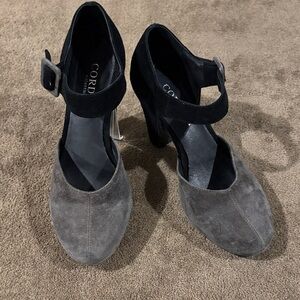 Cordani Women's Black and Gray Suede Ankle Strap Round Toe Heels - Size 36 Euro